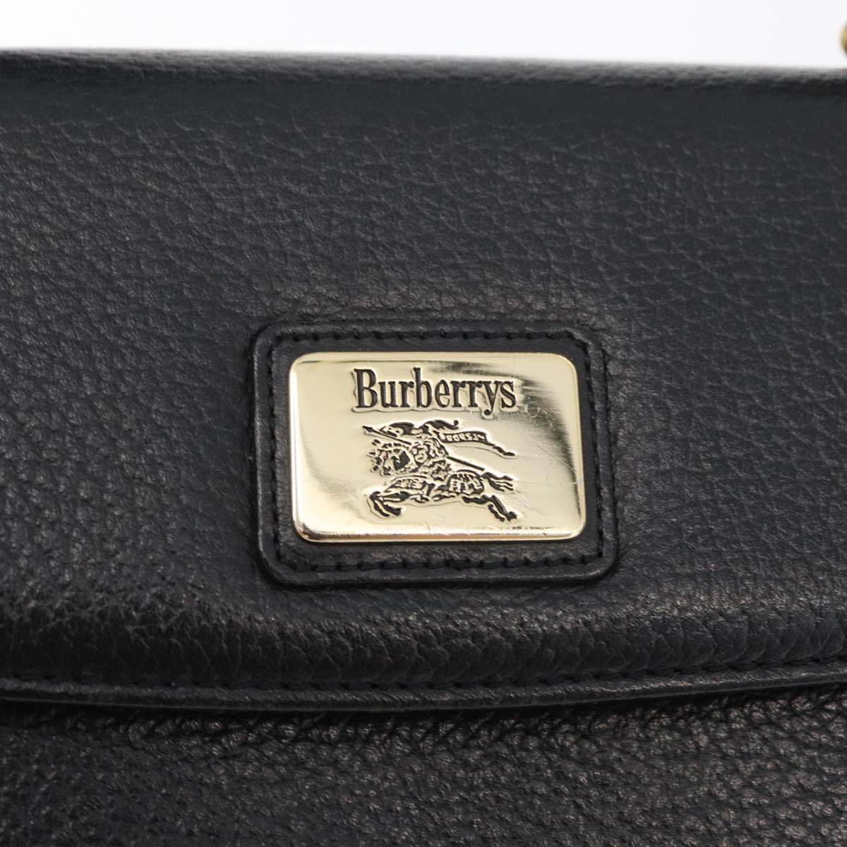 Burberrys Hand Bag Leather Black Gold Auth 179992