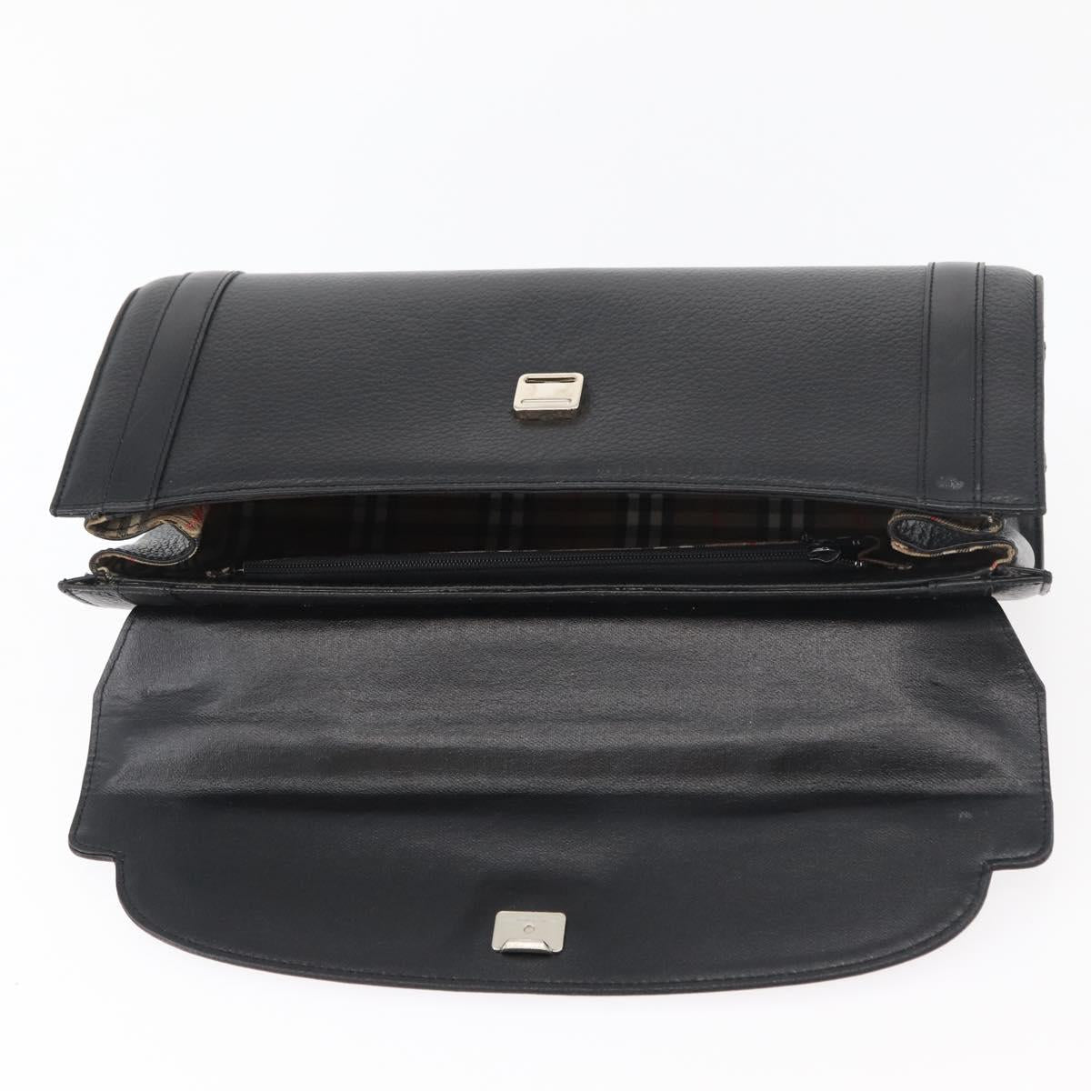 Burberrys Hand Bag Leather Black Gold Auth 179992