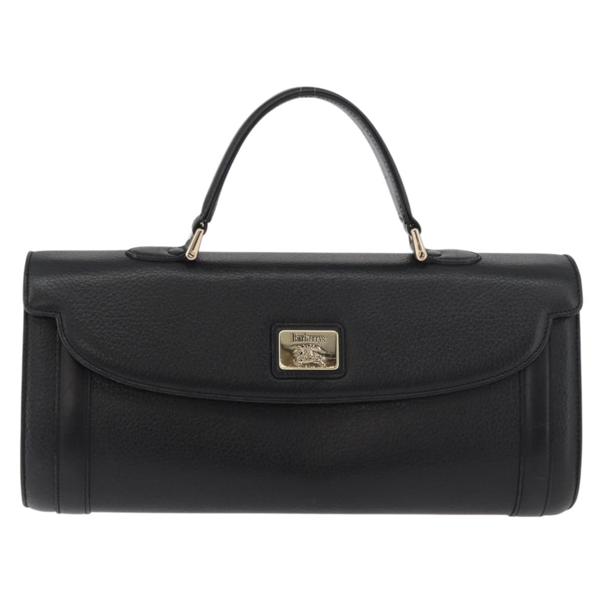 Burberrys Hand Bag Leather Black Gold Auth 179992