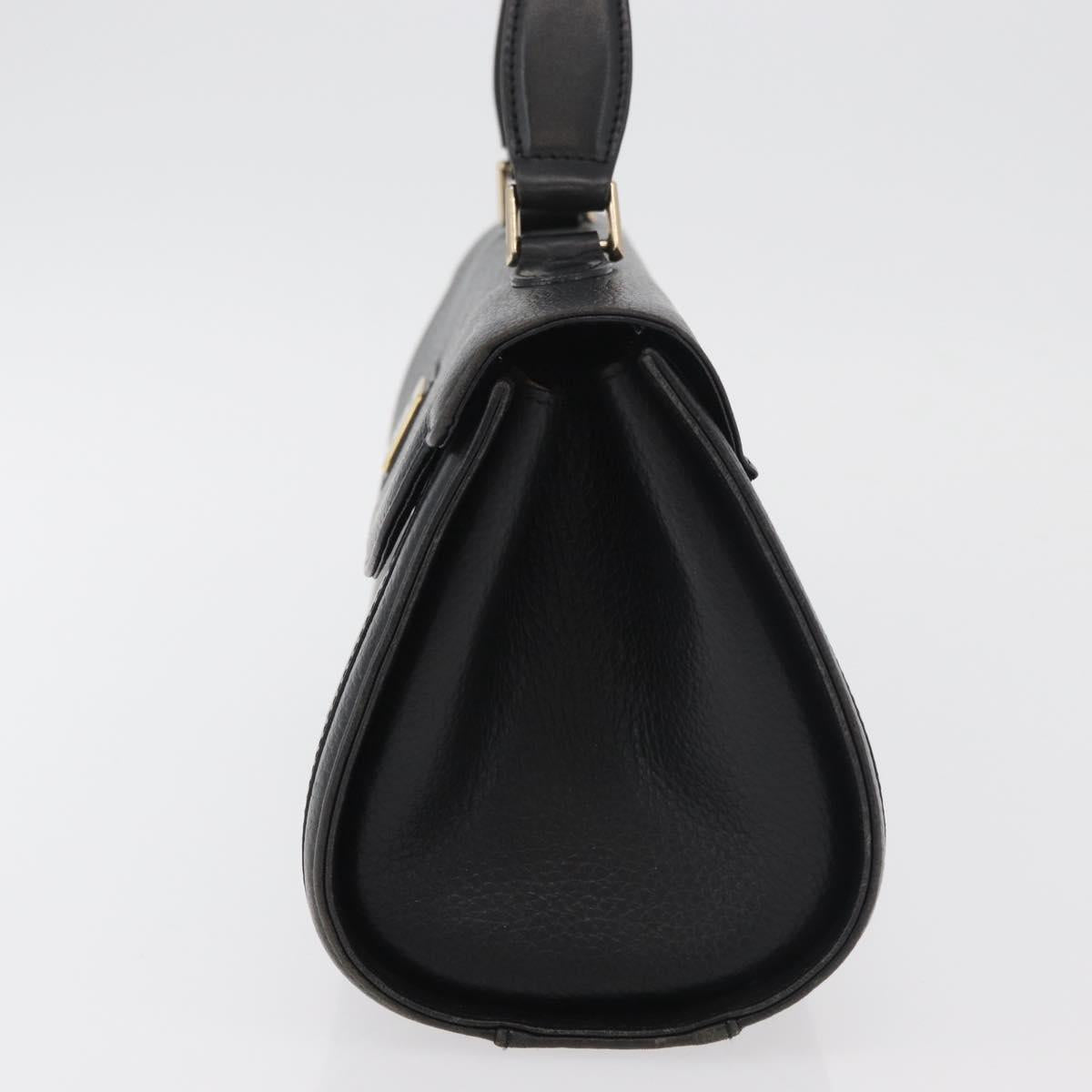 Burberrys Hand Bag Leather Black Gold Auth 179992