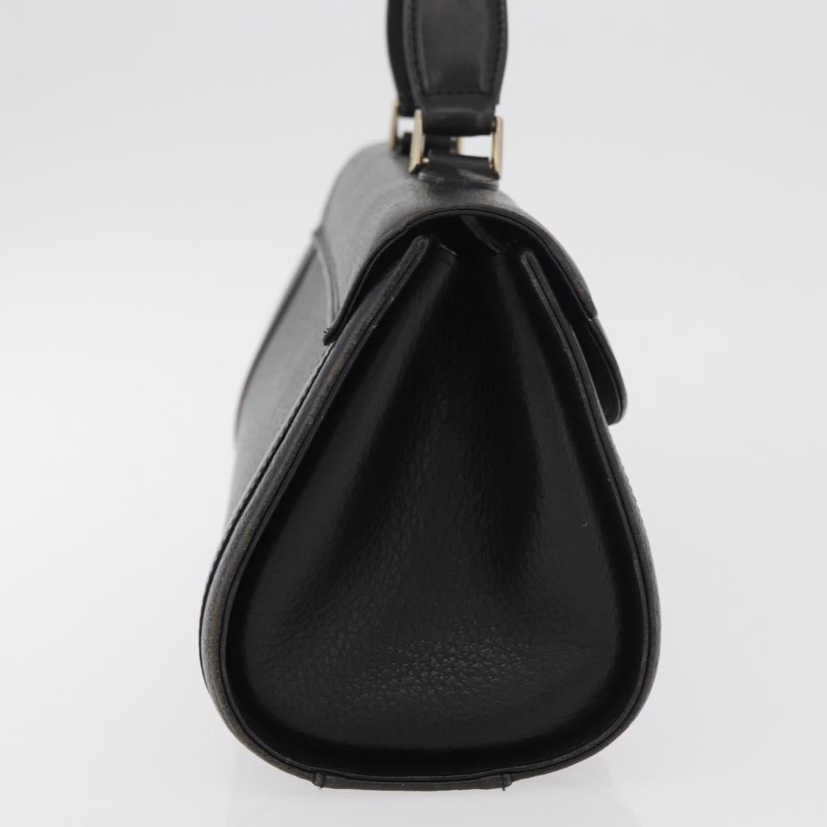Burberrys Hand Bag Leather Black Gold Auth 179992