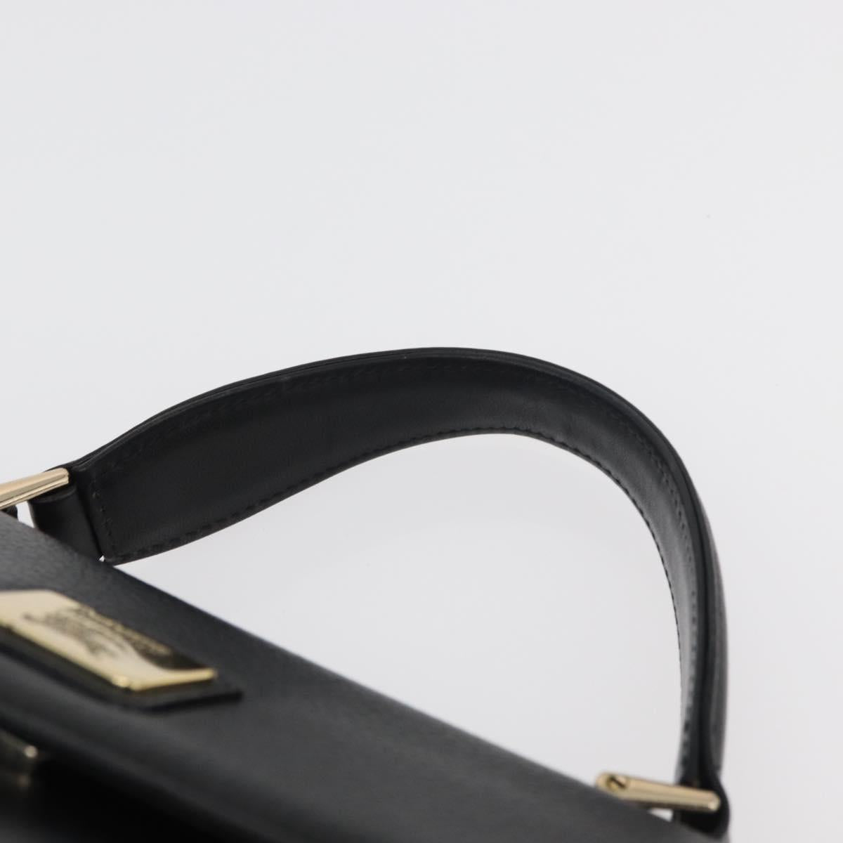 Burberrys Hand Bag Leather Black Gold Auth 179992