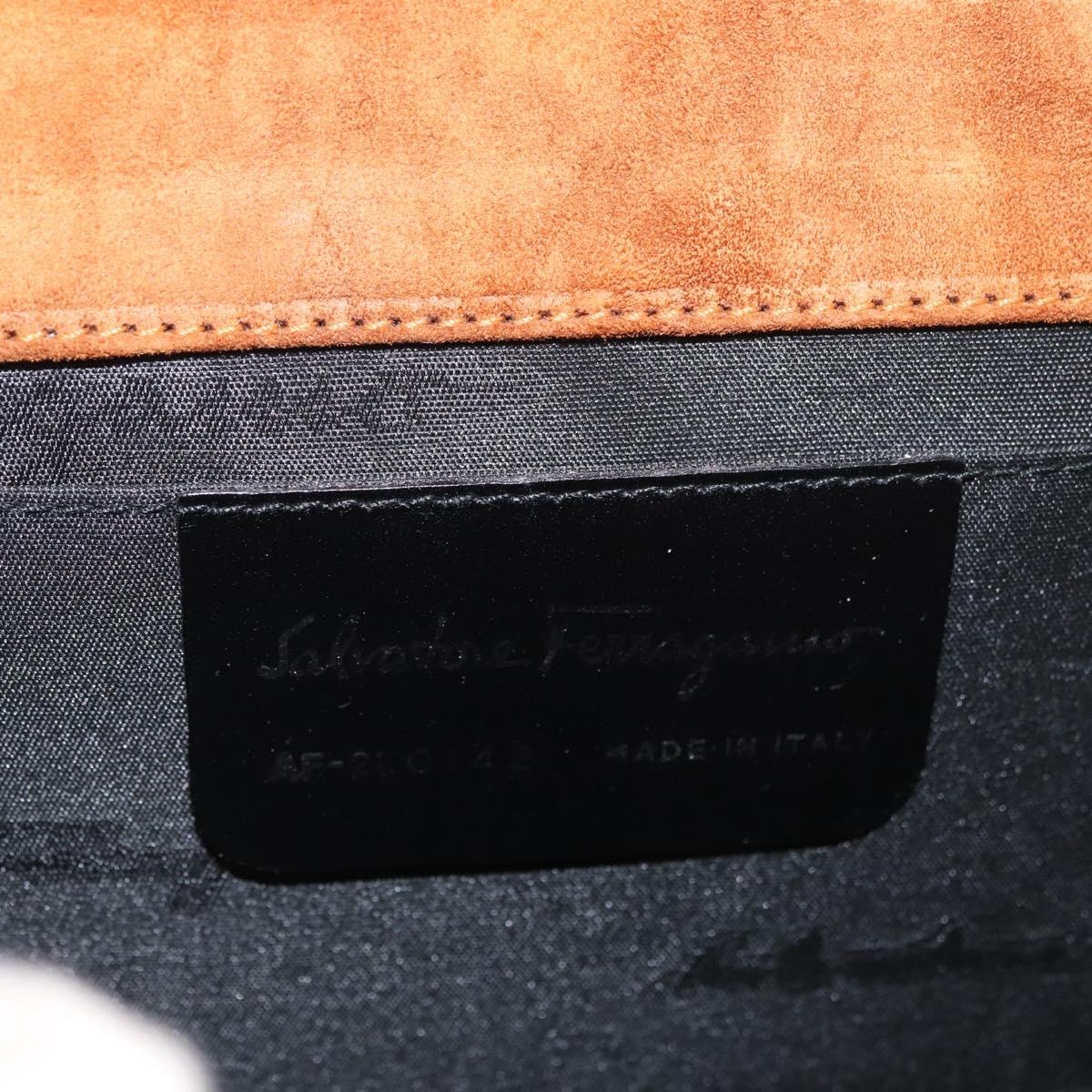 Salvatore Ferragamo Gancini Hand Bag Leather Black Silver Auth 179993