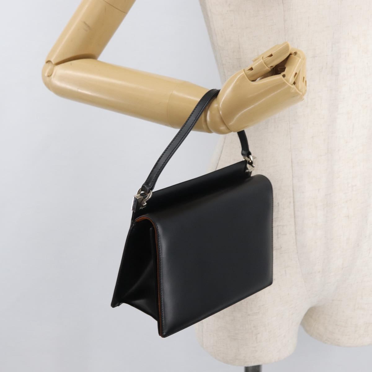 Salvatore Ferragamo Gancini Hand Bag Leather Black Silver Auth 179993
