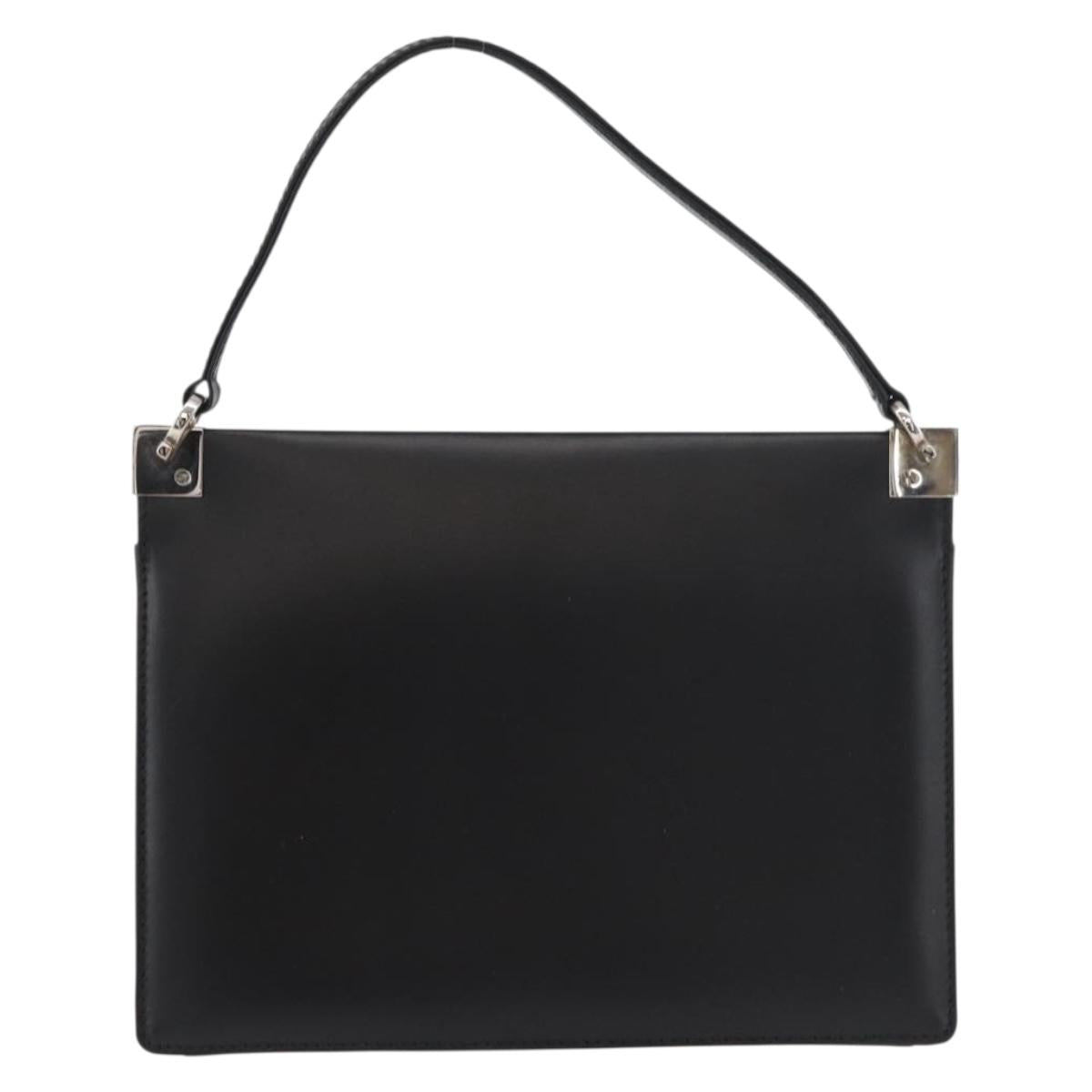 Salvatore Ferragamo Gancini Hand Bag Leather Black Silver Auth 179993