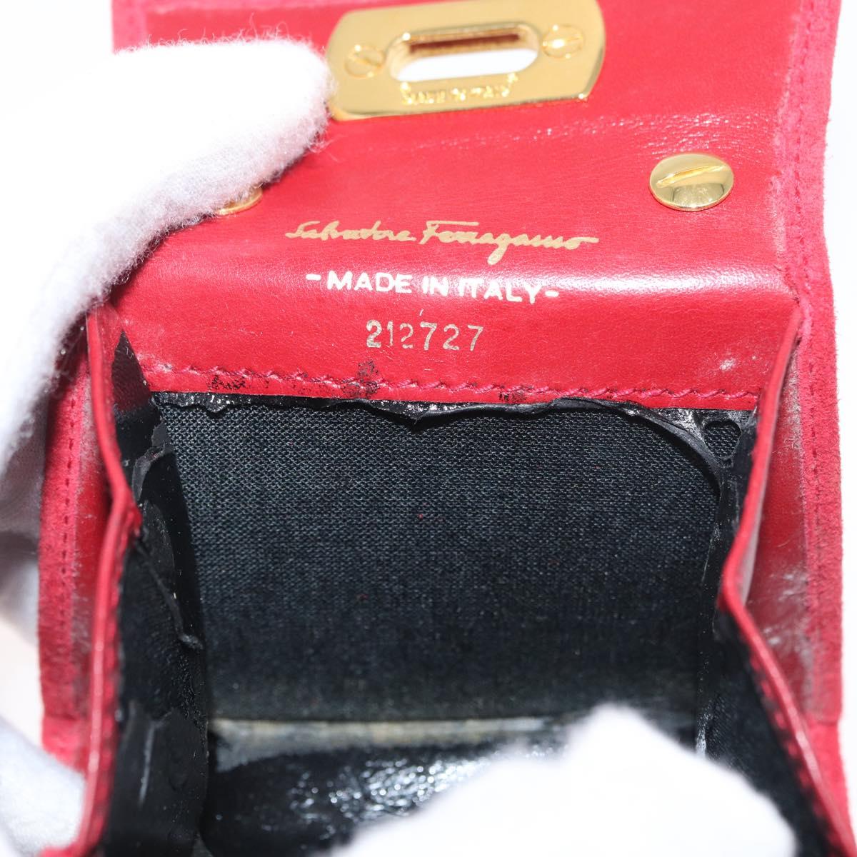 Salvatore Ferragamo Chain Gancini Shoulder Bag Suede Red Gold Auth 179999