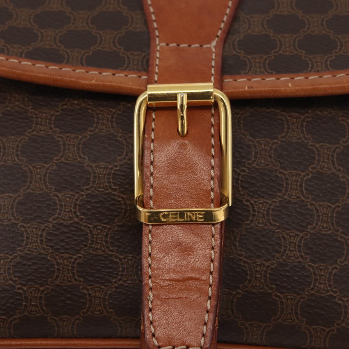 CELINE Macadam Canvas Shoulder Bag PVC Leather Brown Gold Auth 180001A