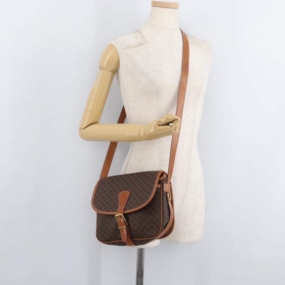 CELINE Macadam Canvas Shoulder Bag PVC Leather Brown Gold Auth 180001A