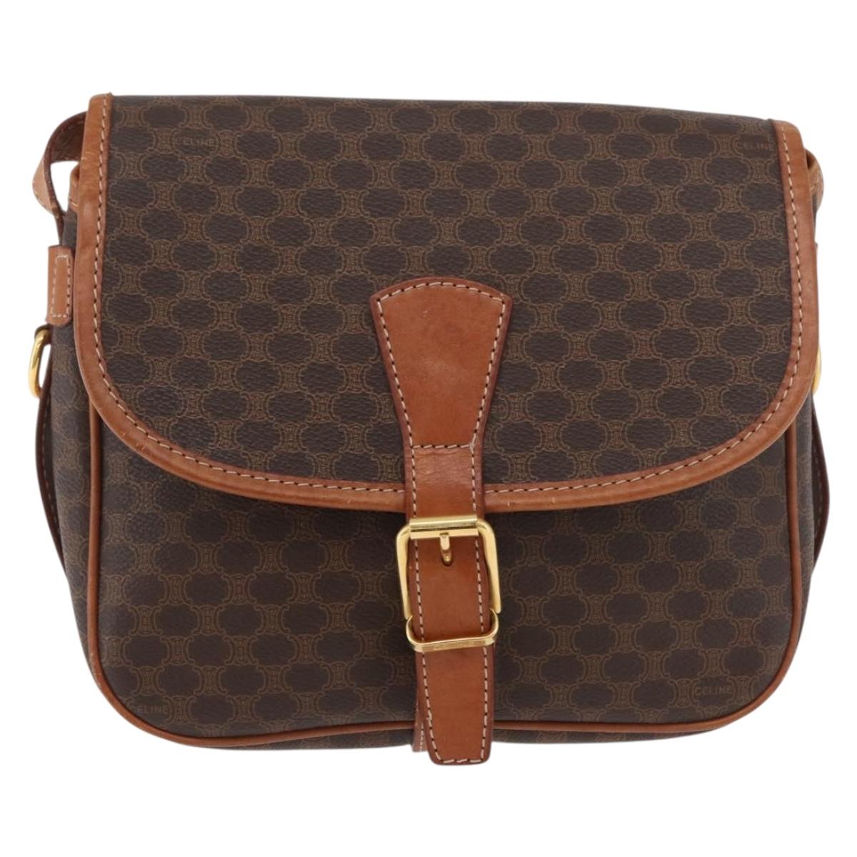CELINE Macadam Canvas Shoulder Bag PVC Leather Brown Gold Auth 180001A
