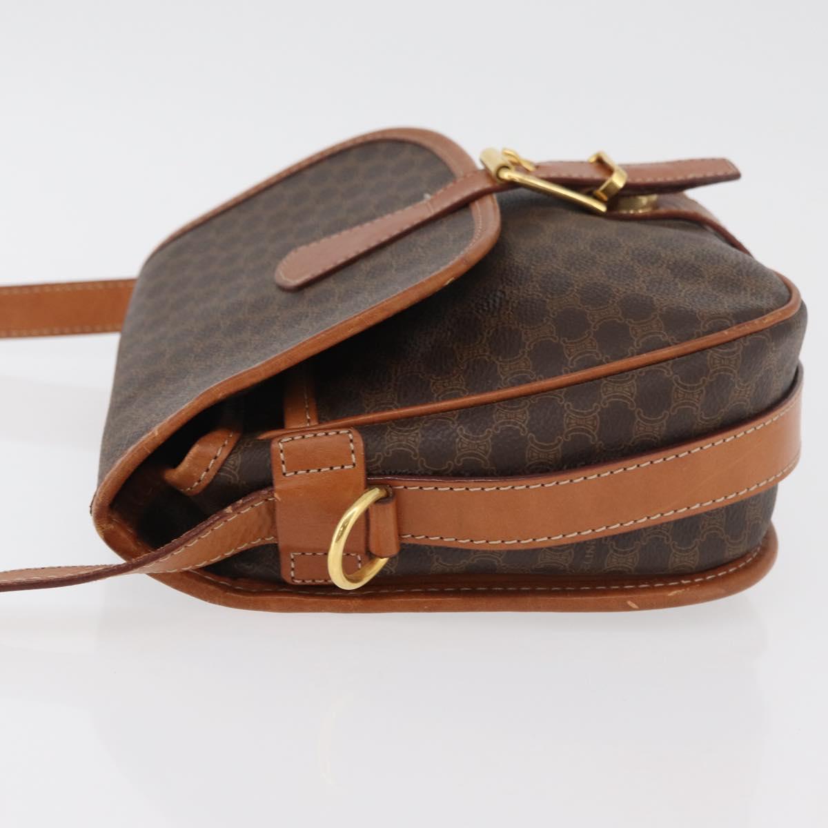 CELINE Macadam Canvas Shoulder Bag PVC Leather Brown Gold Auth 180001A