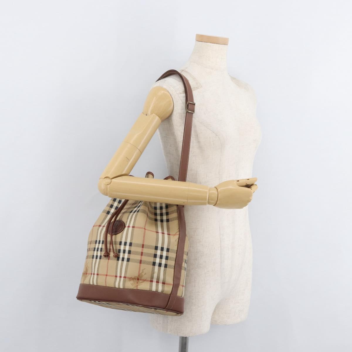 Burberrys Nova Check Purse Shoulder Bag PVC Leather Beige Gold Auth 180005