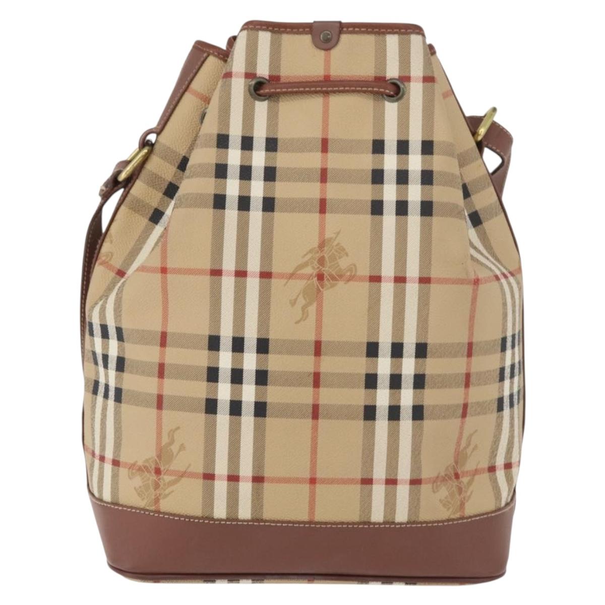 Burberrys Nova Check Purse Shoulder Bag PVC Leather Beige Gold Auth 180005