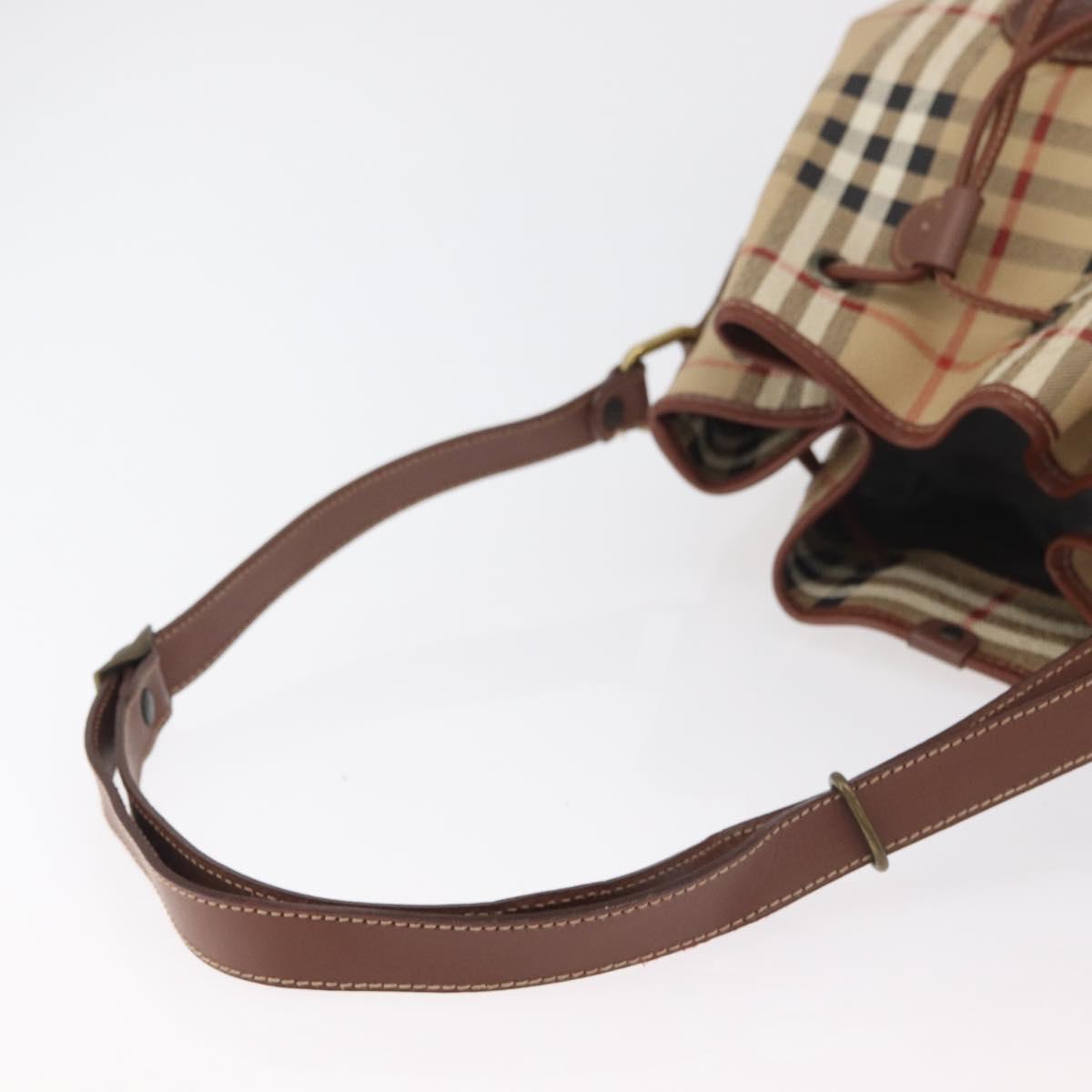 Burberrys Nova Check Purse Shoulder Bag PVC Leather Beige Gold Auth 180005