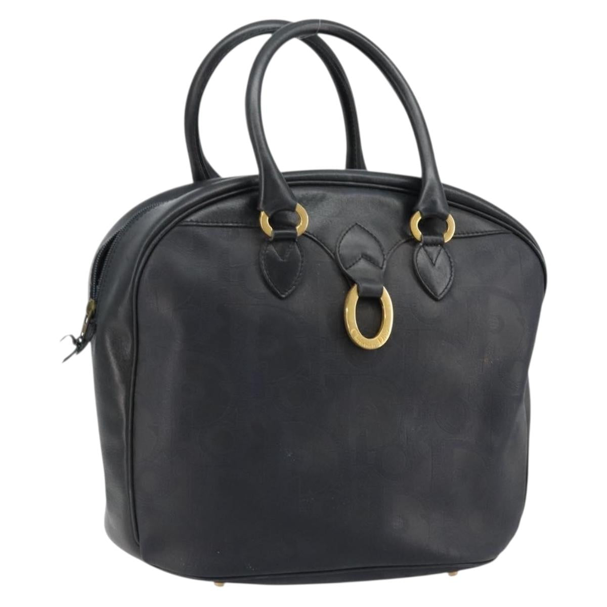 Christian Dior Trotter Canvas Hand Bag Black Gold Auth 180006