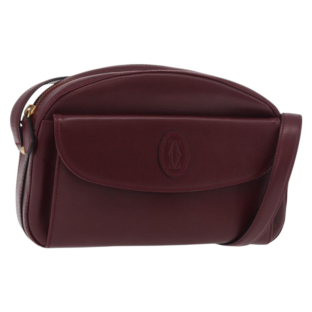 CARTIER Must Line Shoulder Bag Leather Bordeaux Gold Auth 180007