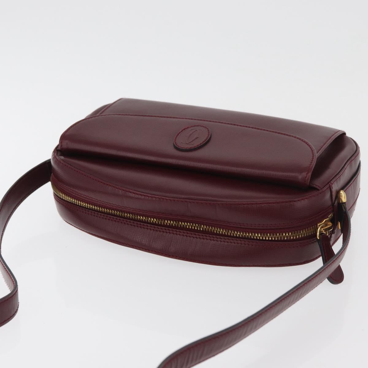 CARTIER Must Line Shoulder Bag Leather Bordeaux Gold Auth 180007