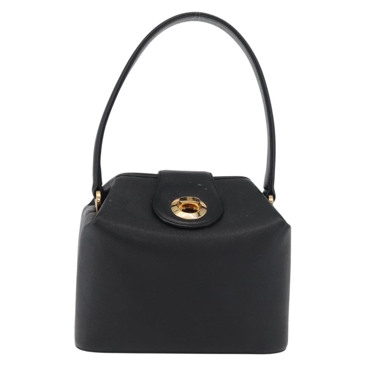 GIVENCHY Hand Bag Leather Black Gold Auth 180008