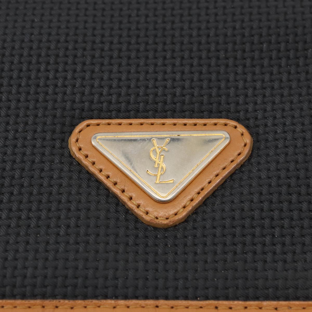 SAINT LAURENT Hand Bag Coated Canvas 2way Black Gold Auth 180009