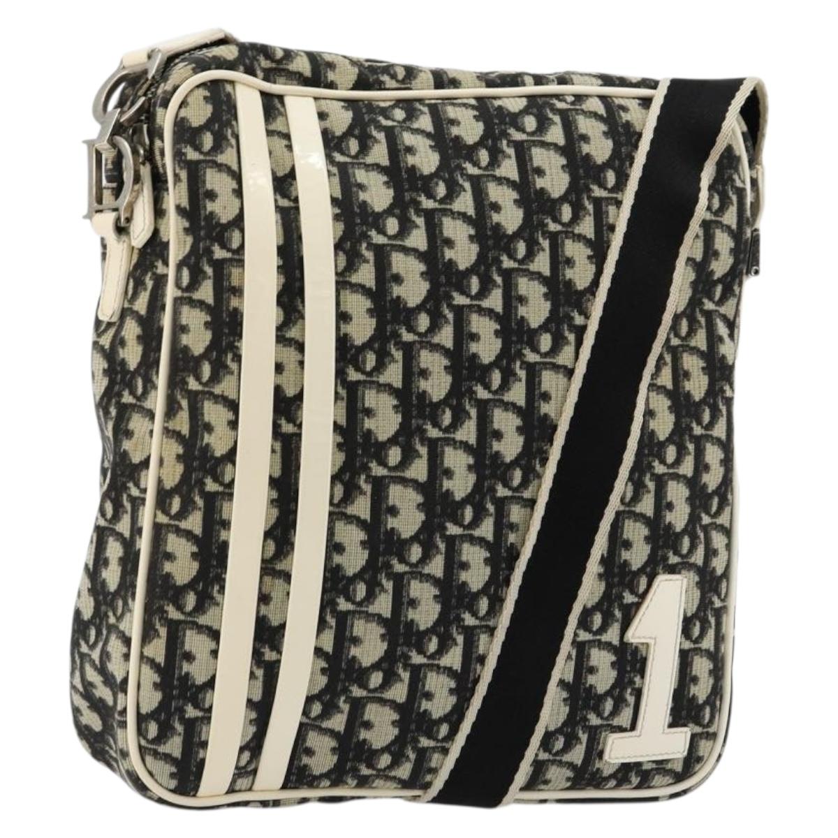 Christian Dior Trotter Canvas Shoulder Bag PVC Black Silver Auth 180010