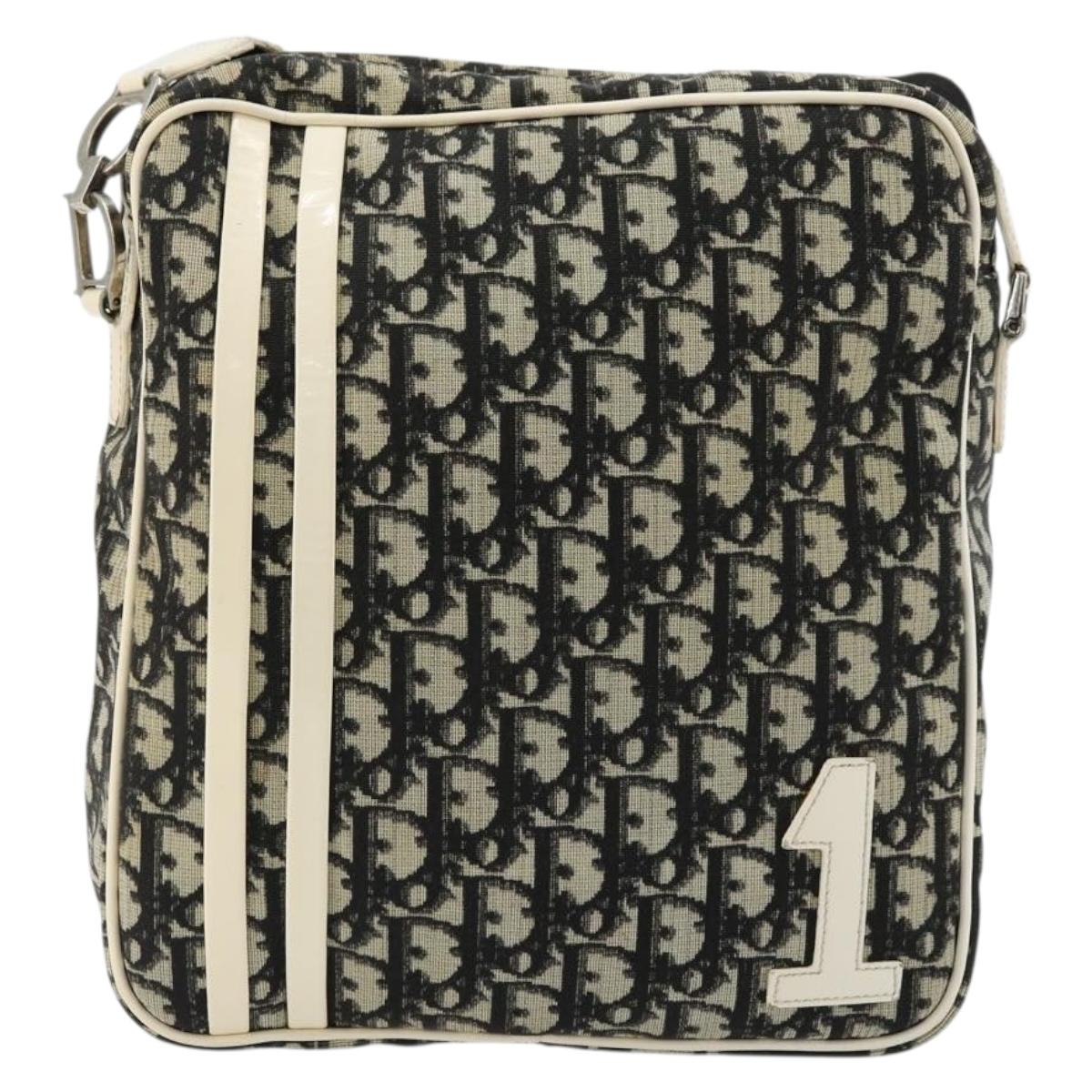Christian Dior Trotter Canvas Shoulder Bag PVC Black Silver Auth 180010
