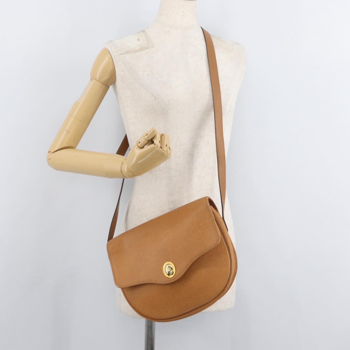 Christian Dior Shoulder Bag Leather Beige Gold Auth 180011