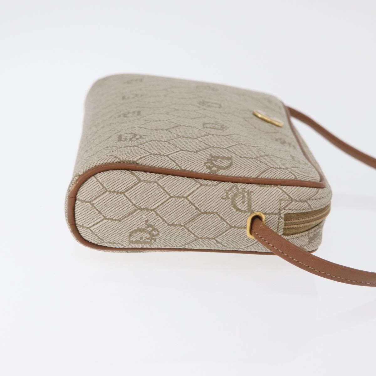 Christian Dior Honeycomb Canvas Shoulder Bag PVC Beige Gold Auth 180013A