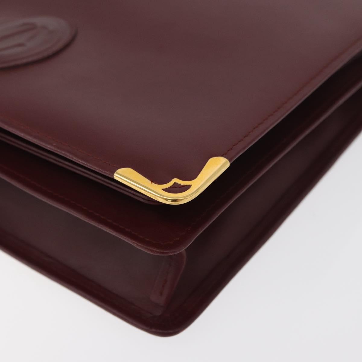 CARTIER Must Line Clutch Bag Leather Bordeaux Gold Auth 180014