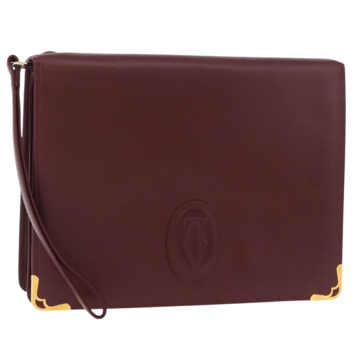 CARTIER Must Line Clutch Bag Leather Bordeaux Gold Auth 180014