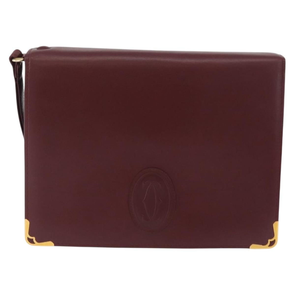 CARTIER Must Line Clutch Bag Leather Bordeaux Gold Auth 180014
