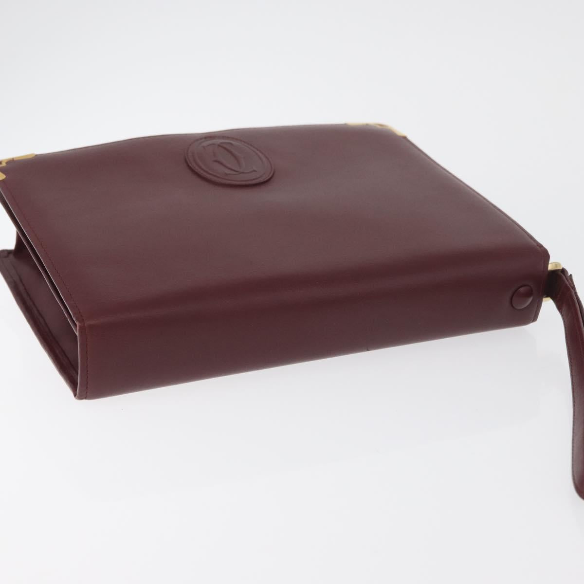 CARTIER Must Line Clutch Bag Leather Bordeaux Gold Auth 180014