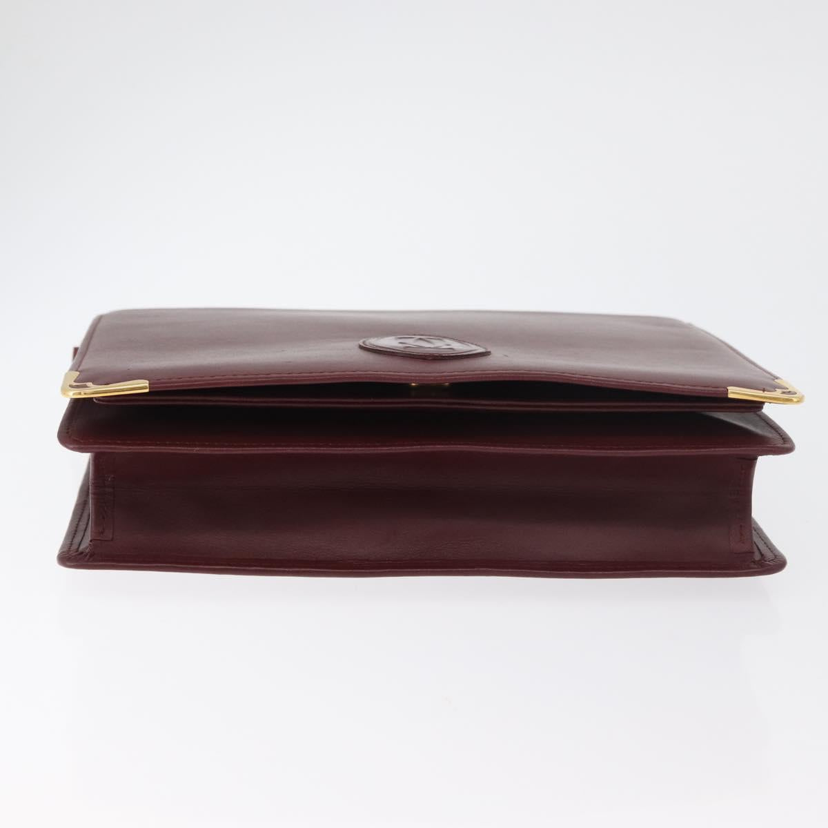 CARTIER Must Line Clutch Bag Leather Bordeaux Gold Auth 180014