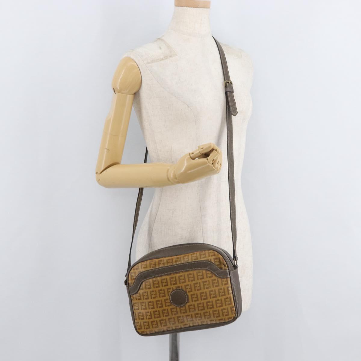 FENDI Zucchino Canvas Shoulder Bag Beige Auth 180015