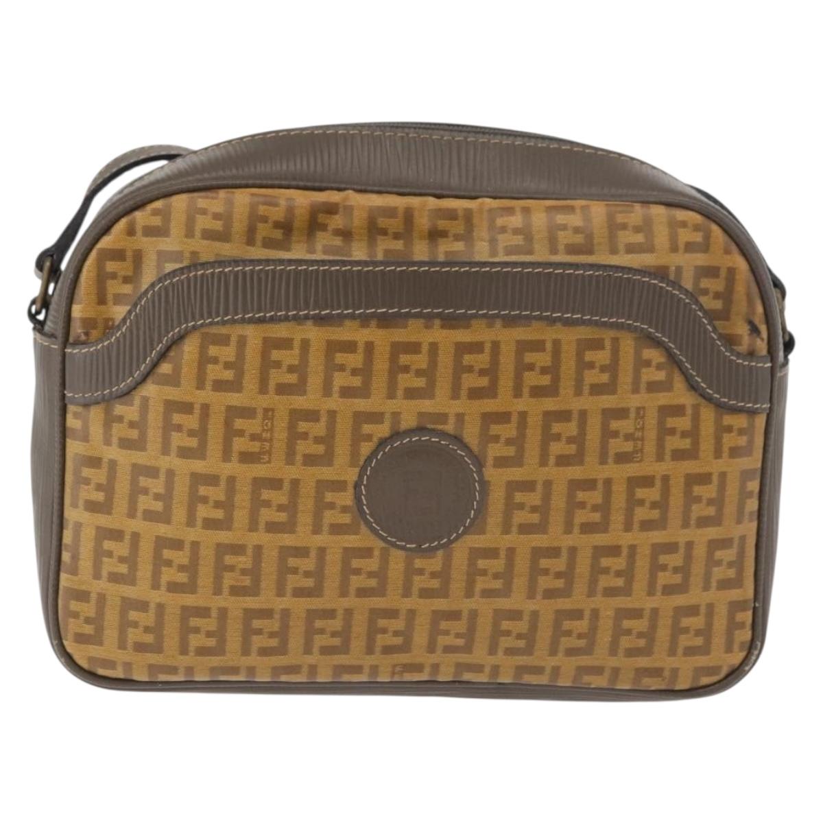 FENDI Zucchino Canvas Shoulder Bag Beige Auth 180015
