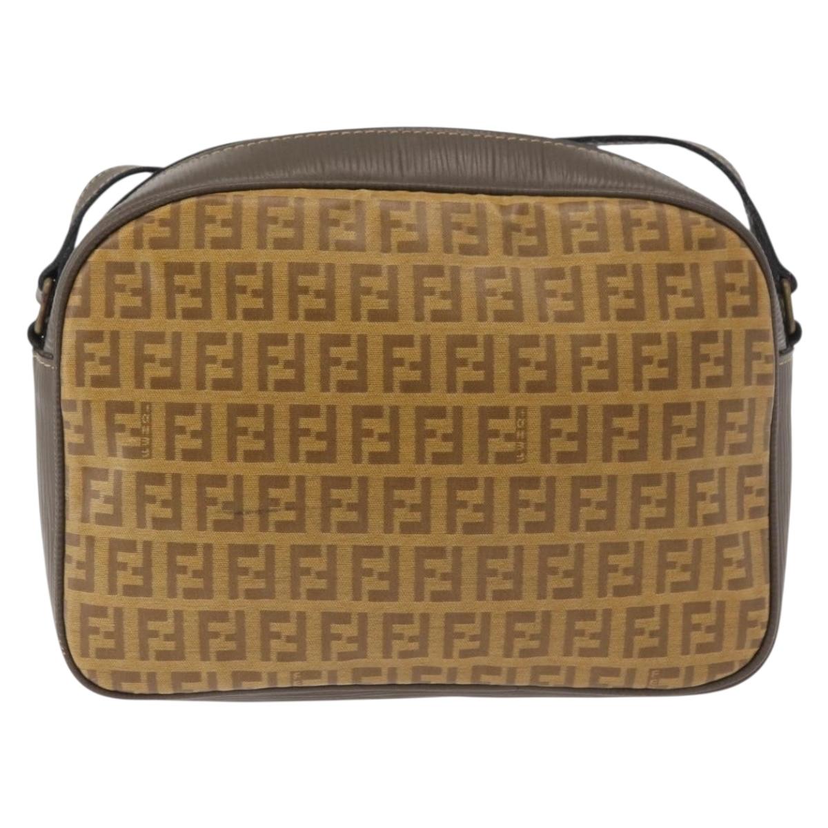FENDI Zucchino Canvas Shoulder Bag Beige Auth 180015