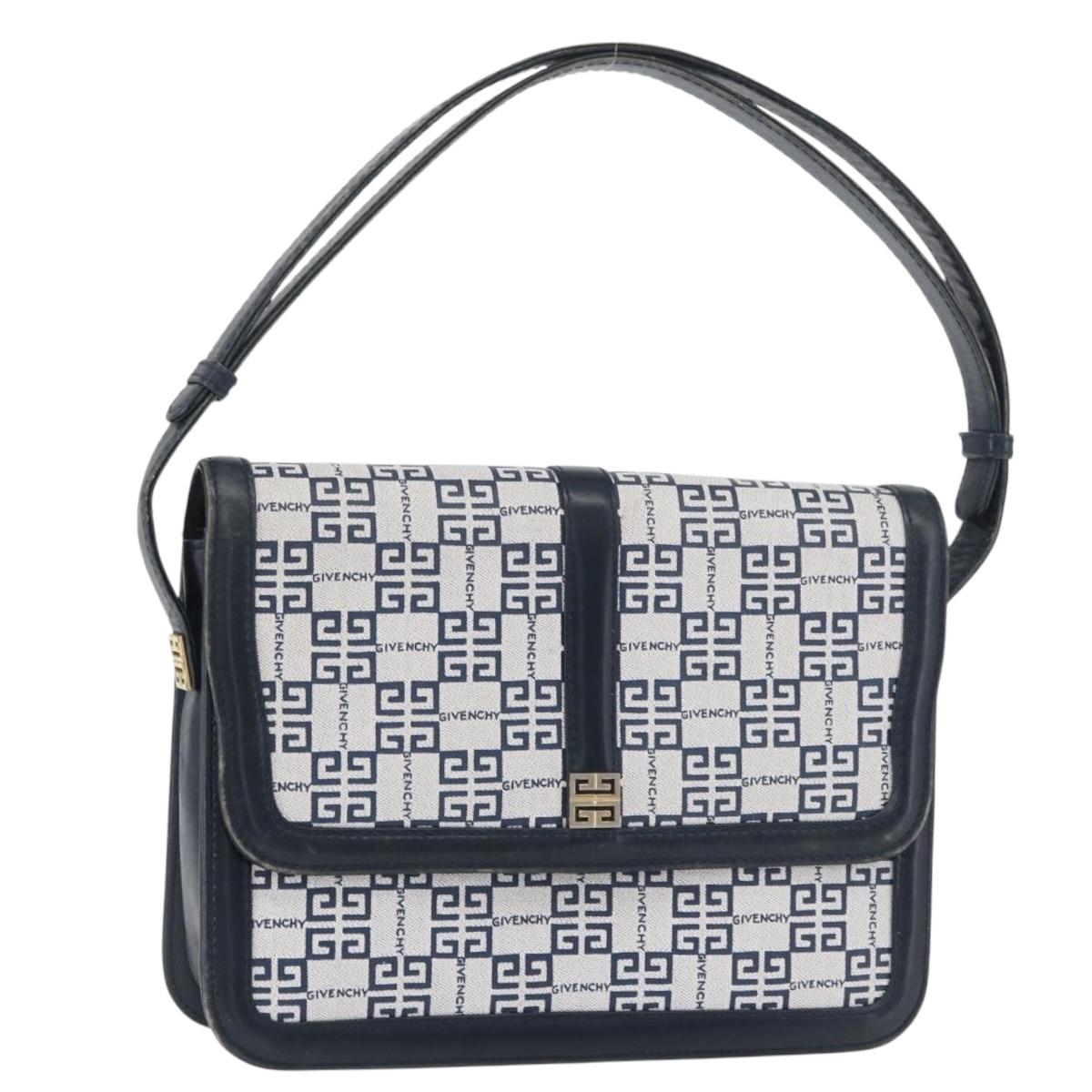 GIVENCHY Shoulder Bag PVC Leather Navy Gold Auth 180016