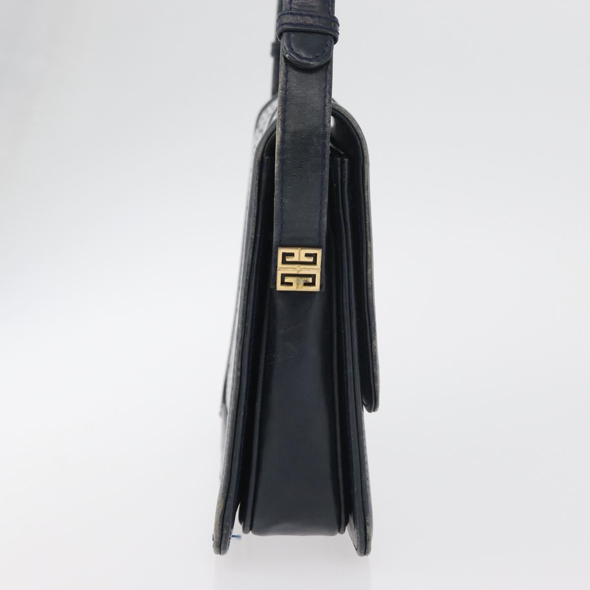 GIVENCHY Shoulder Bag PVC Leather Navy Gold Auth 180016