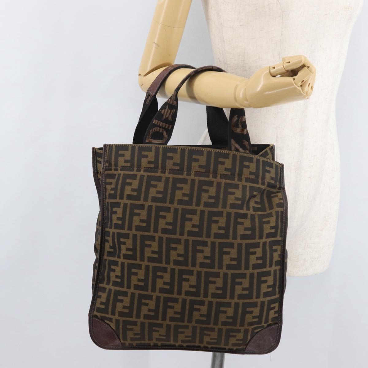FENDI Zucca Canvas Hand Bag Black Brown Auth 180023