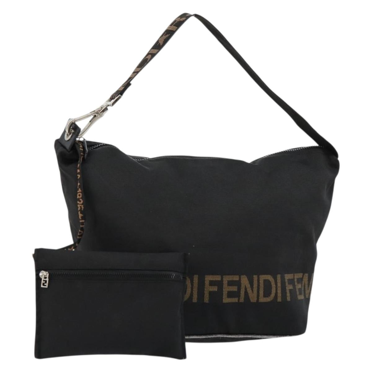 FENDI Shoulder Bag Nylon Black Gold Auth 180024