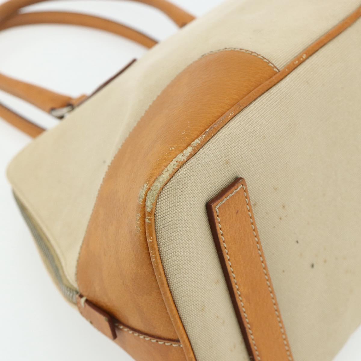 PRADA Hand Bag Canvas Beige Silver Auth 180028