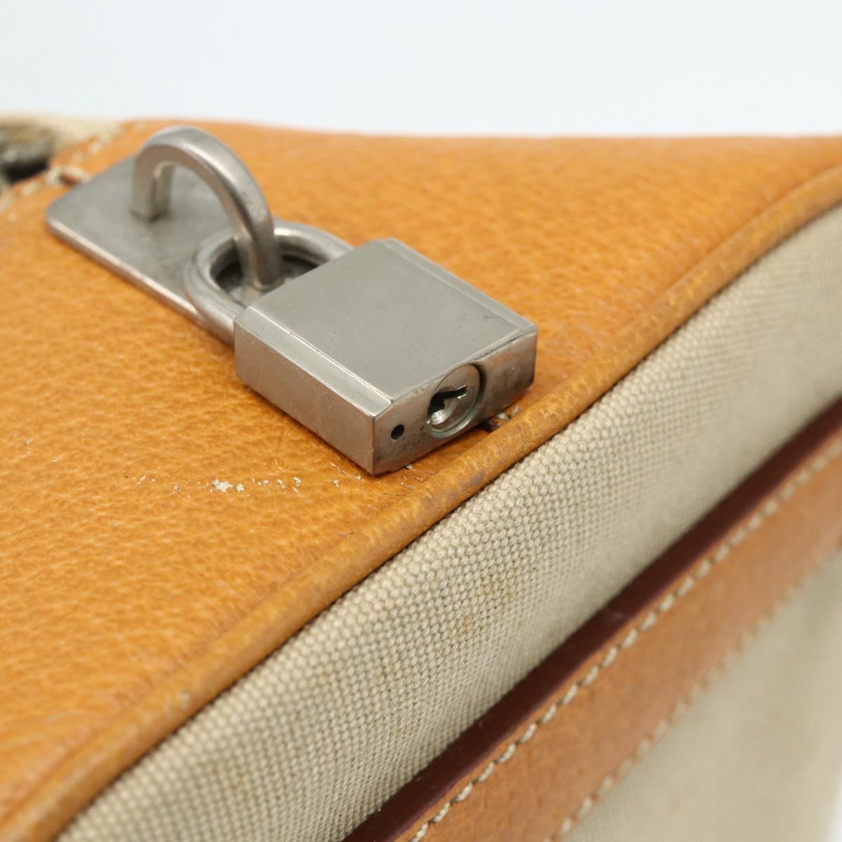 PRADA Hand Bag Canvas Beige Silver Auth 180028