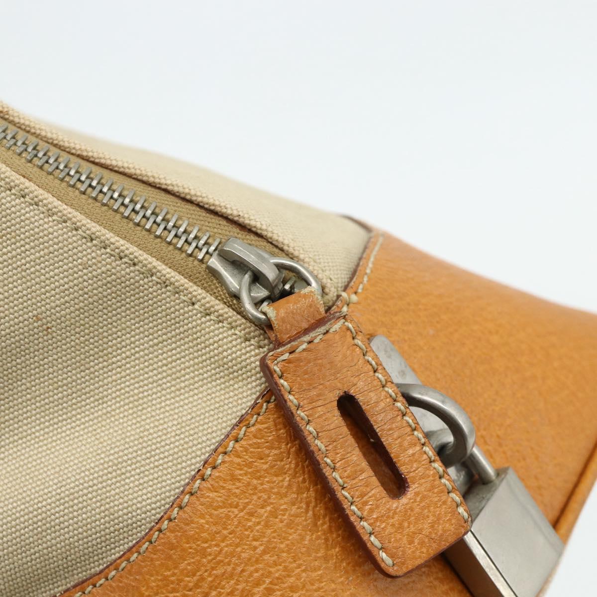 PRADA Hand Bag Canvas Beige Silver Auth 180028