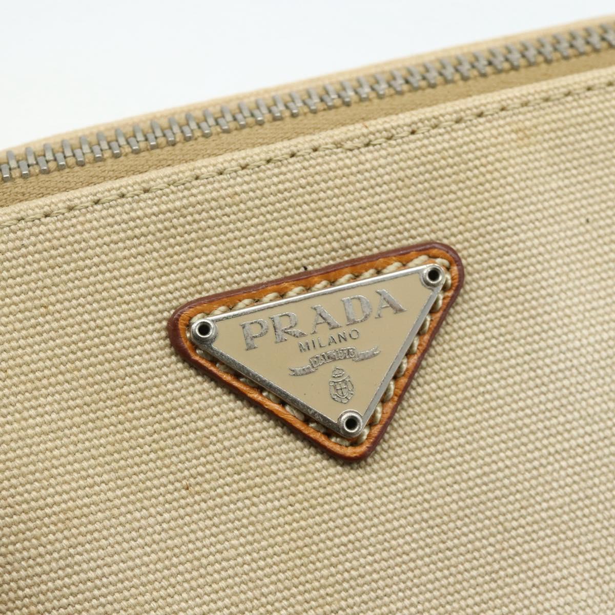 PRADA Hand Bag Canvas Beige Silver Auth 180028