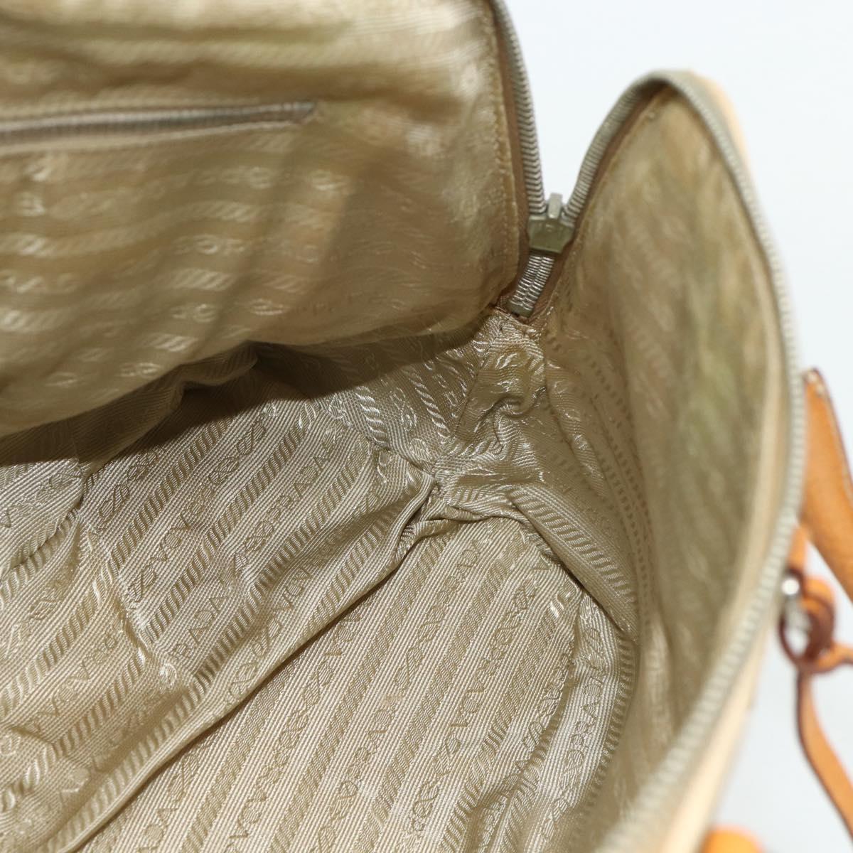 PRADA Hand Bag Canvas Beige Silver Auth 180028