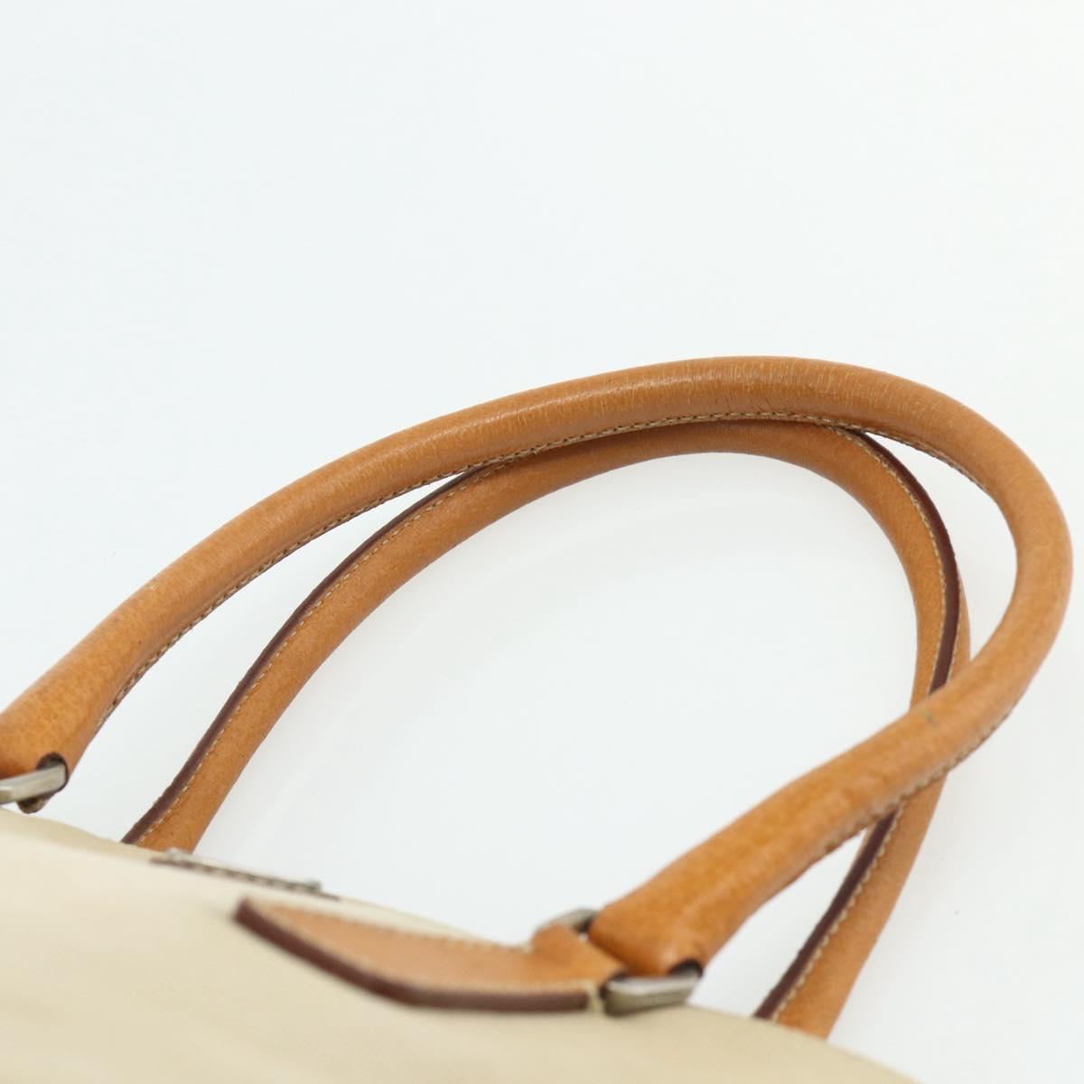 PRADA Hand Bag Canvas Beige Silver Auth 180028