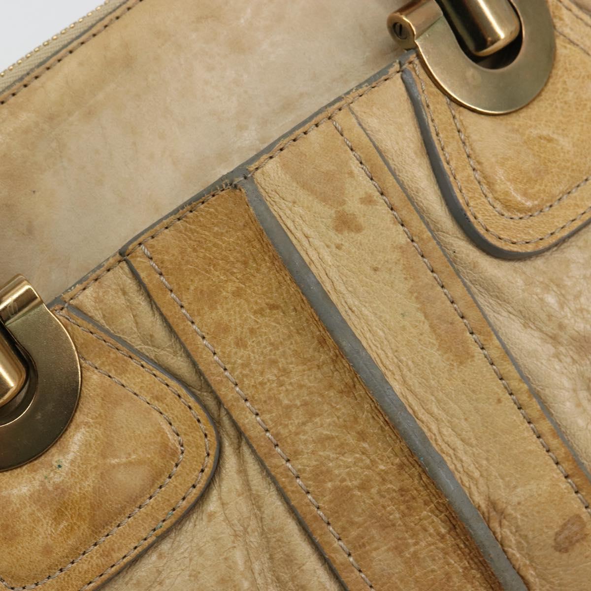 Chloe Hand Bag Leather Beige Gold Auth 180029