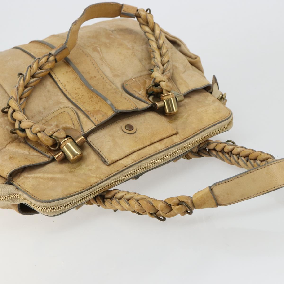 Chloe Hand Bag Leather Beige Gold Auth 180029