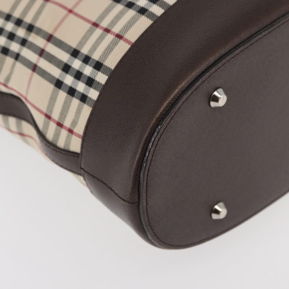 BURBERRY Nova Check Tote Bag Canvas Leather Beige Silver Auth 180030
