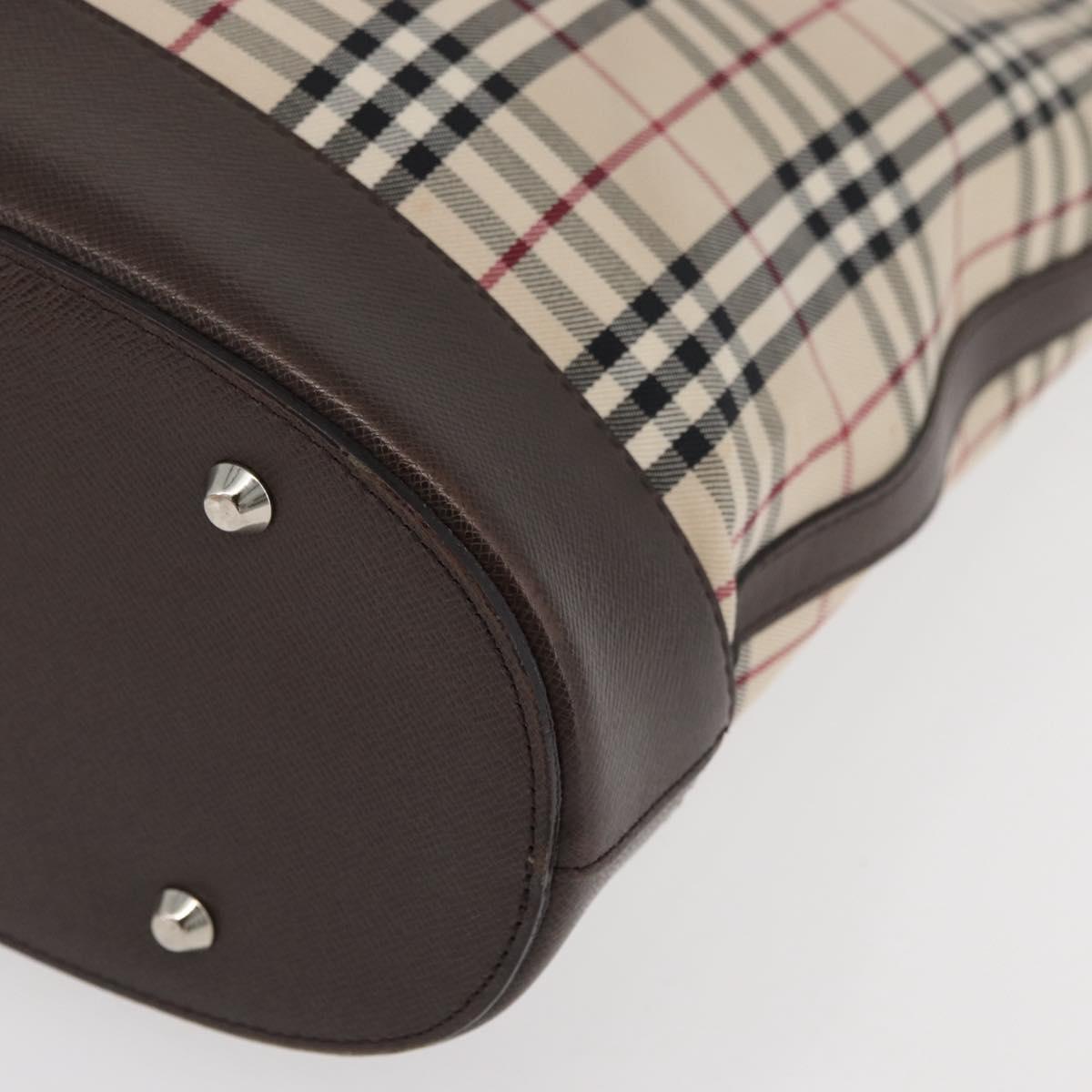 BURBERRY Nova Check Tote Bag Canvas Leather Beige Silver Auth 180030