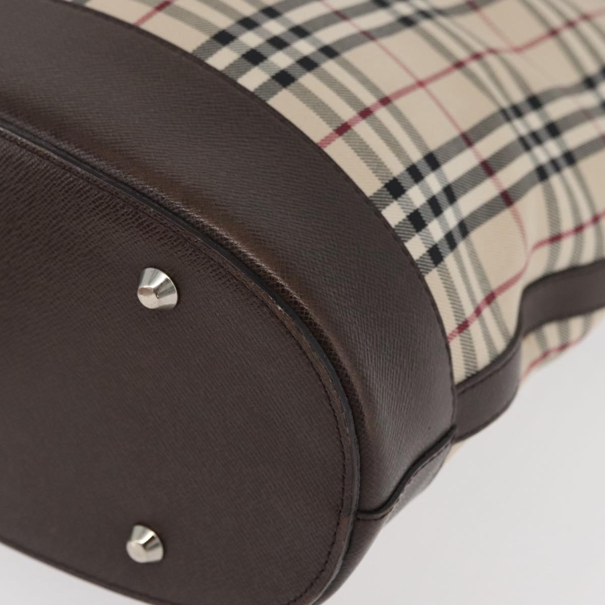 BURBERRY Nova Check Tote Bag Canvas Leather Beige Silver Auth 180030