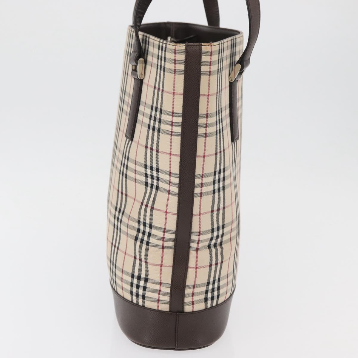 BURBERRY Nova Check Tote Bag Canvas Leather Beige Silver Auth 180030
